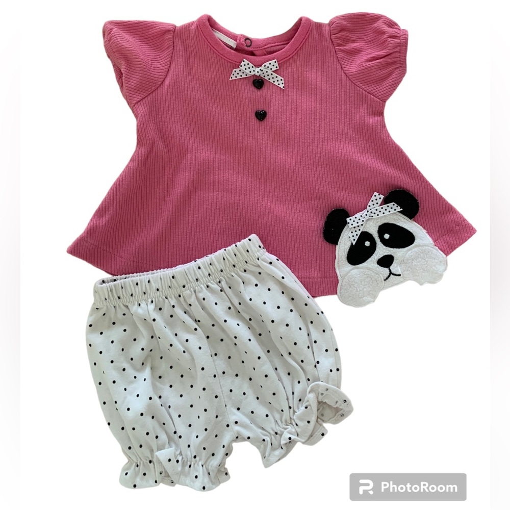Vintage Buster Brown Baby Girls 2pc Pink White Dog Shorts & Shirt Set 3-6M
